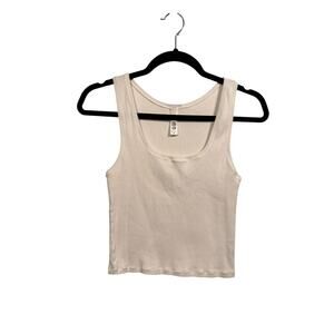 SKIMS Tank Top Womens XL Bone Cream Cotton Rib Cropped Scoop Neck Ribbed Knit
